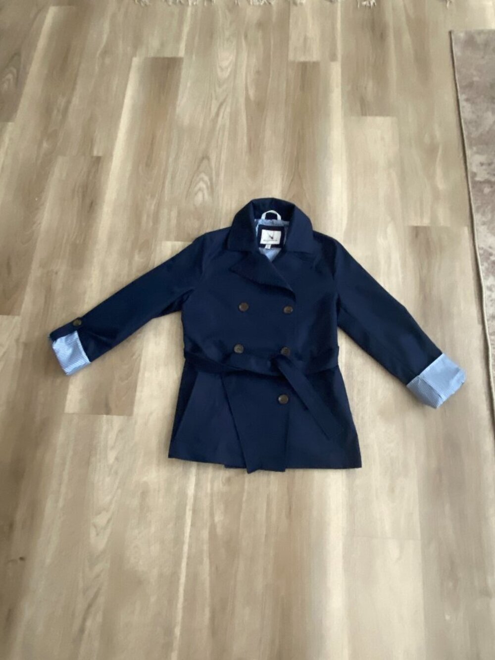 Weatherproof Navy Peacoat XS | Double Breasted Belted Trench Coat Lined
